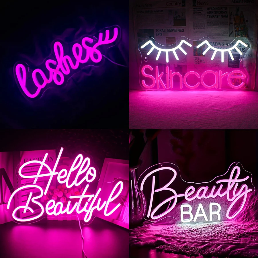 Beauty Makeup Bar - Insegna al neon Ciglia Luce Rosa
